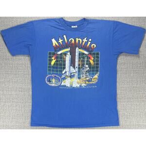 Vintage NASA Atlantis Shirt Mens XL Blue Kennedy Space Center Shuttle Tee 90s